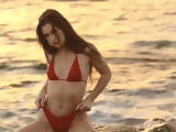 Sexy body Russian brunette strips off her red bikini