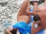 Spooning Chick on the Nudist Beach