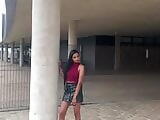 Indian teen shows her body in leather skirt and high heels