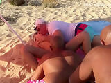 Gangbang with fucking on the beach. Blonde and 4 guys.